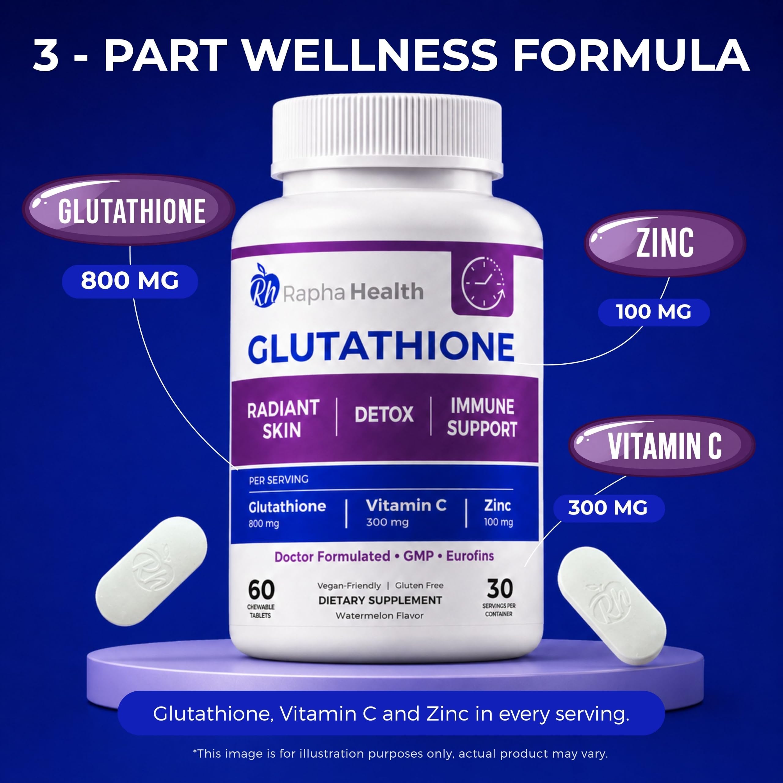 Glutathione Supplements with Vitamin C & Zinc | Advanced Antioxidant | Each serving delivers 300 mg of Vitamin C and 100 mg of Zinc