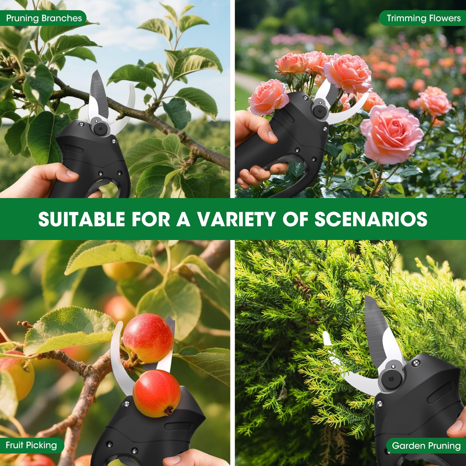 Akku Astschere, 40mm Elektrische Gartenschere mit 2 Akku 1300mAh, 900W Bürstenloser Motor, Doppelte Sicherheitsverriegelung, für Garten, Zweige, Sträucher, Stämme