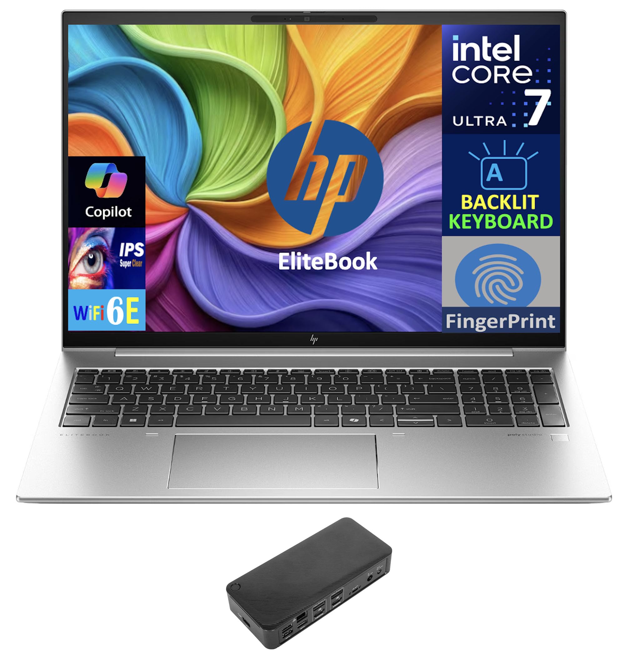 HP EliteBook 860 G11 Business Laptop 16.0" IPS WUXGA Display (Intel Ultra 7 165U, 64GB DDR5, 2TB PCIe SSD, Copilot, Backlit KB, Fingerprint, 2 Thunderbolt 4, WiFi 6E, Webcam, Win 11 Pro) w/USB-C Dock