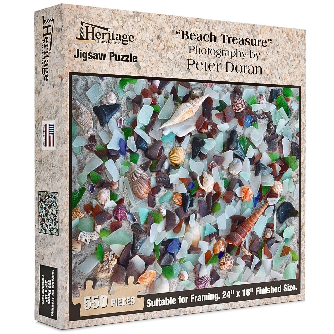 Heritage Puzzle - Beach Treasure by Peter Doran 550 Piece Puzzles for Adults - Sea Glass Coastal Theme, Relaxing Ocean Jigsaw Puzzles - Frameable Jigsaw Puzzle 18" x 24" Finished Size