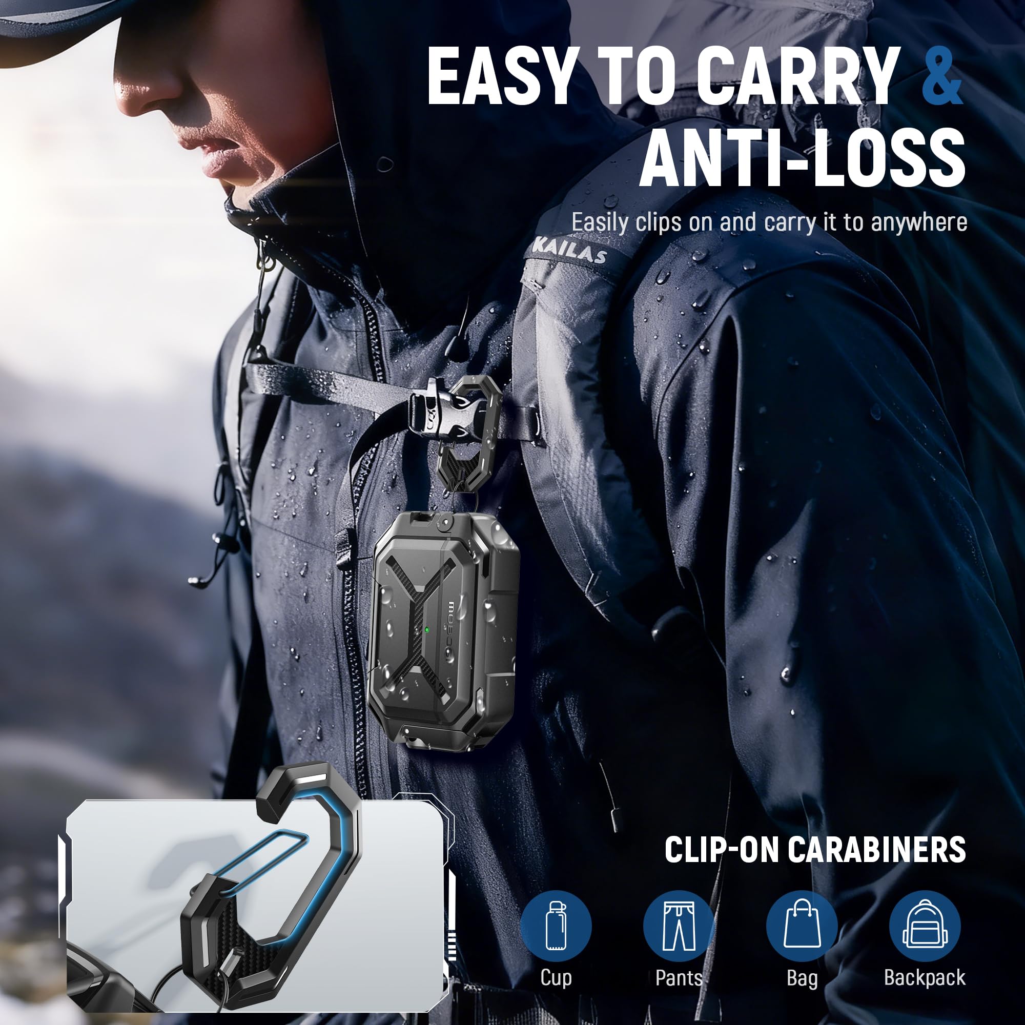 MOBOSI Schutzhülle für AirPods Pro 3 IP68 wasserdichte Hülle Kompatibel mit MagSafe,Militärschutz Stoßfest Case Hülle mit Schloss,Schlüsselanhänger,Handyhalterung für AirPods Pro 3(2025),Schwarz