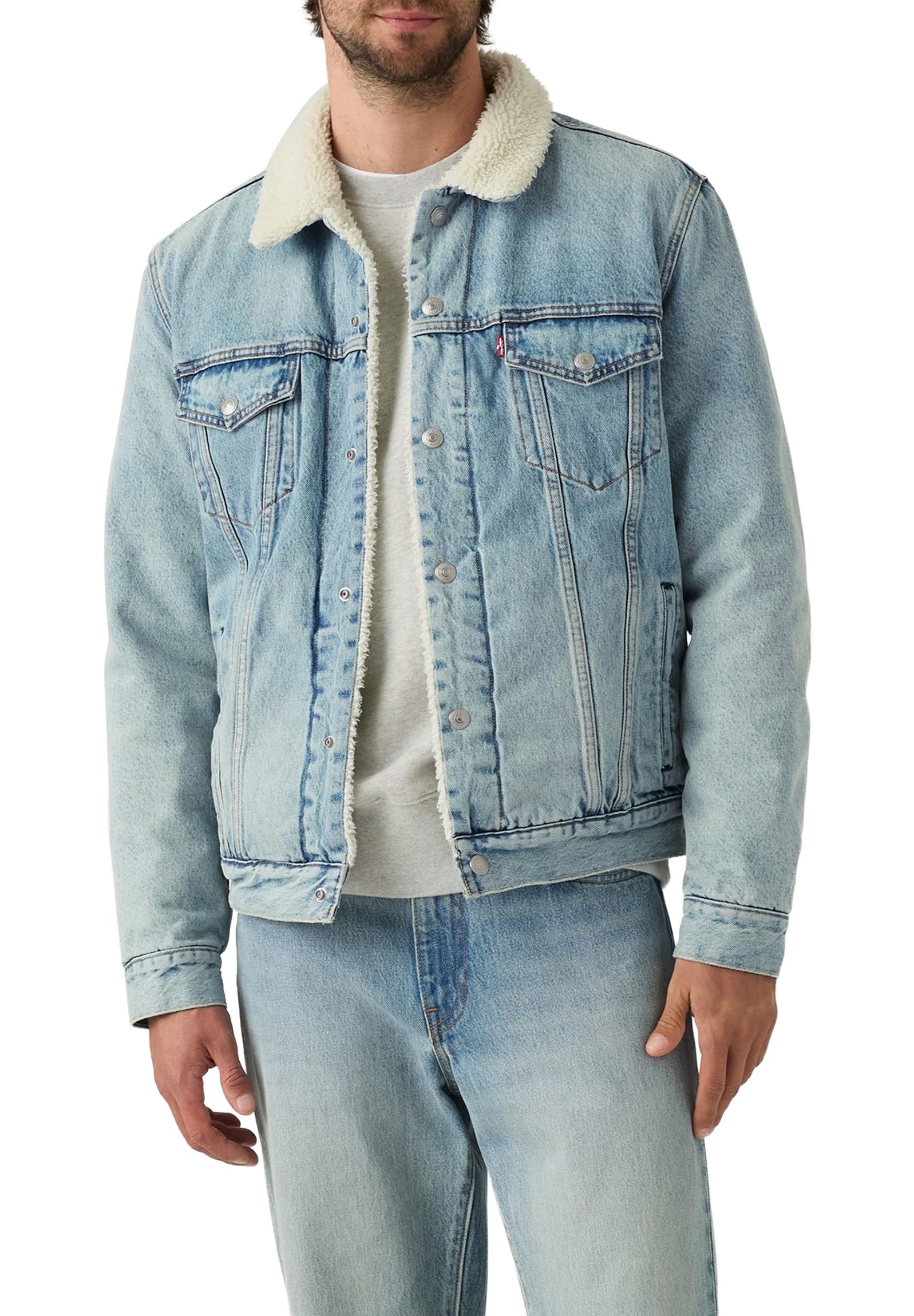 Levi's Men's Kentucky Blue Sherpa - Blue Type 3 Sherpa Trucker Jacket, M