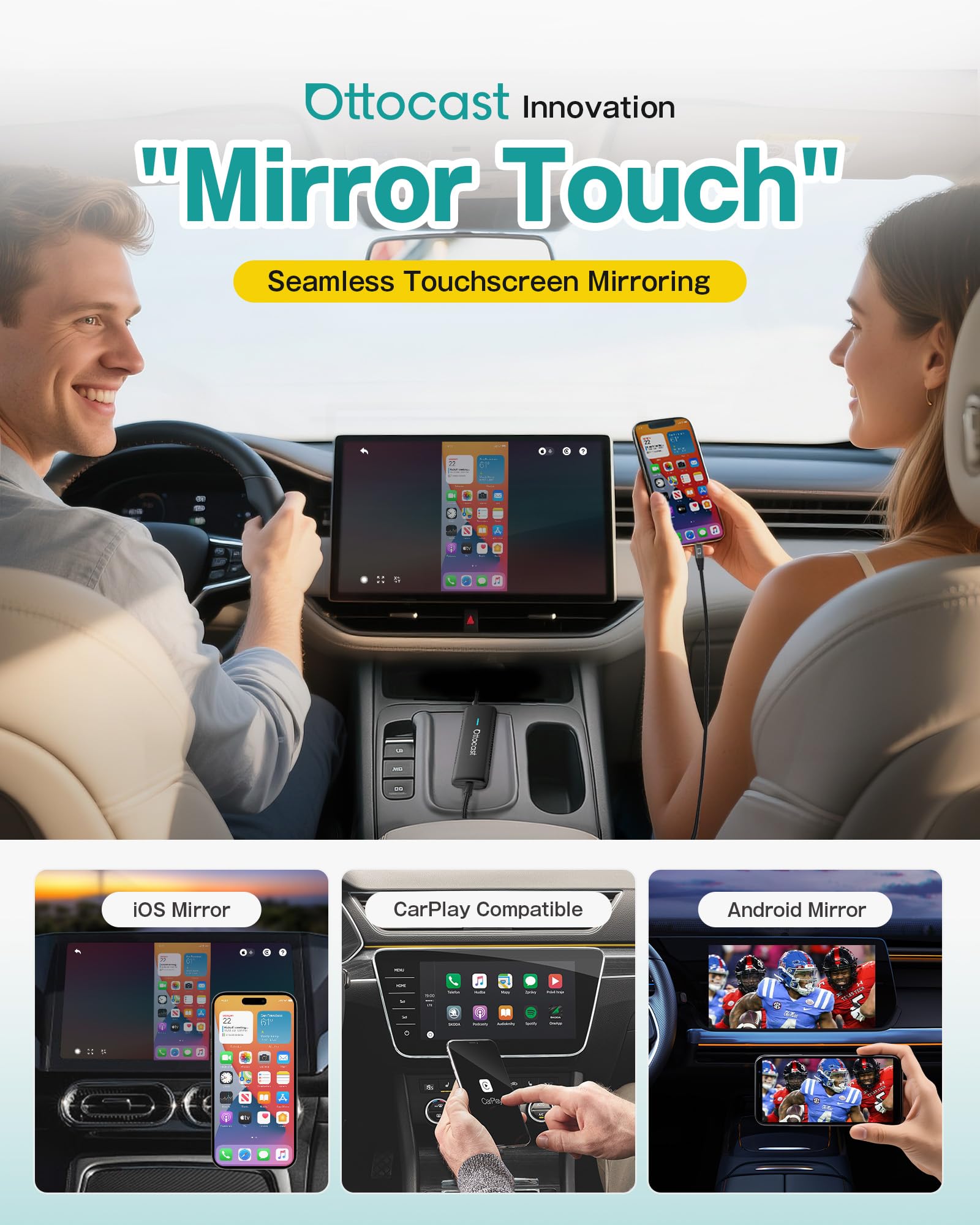 Amazon.com: OTTOCAST Mirror Touch Wireless CarPlay Adapter - Bi