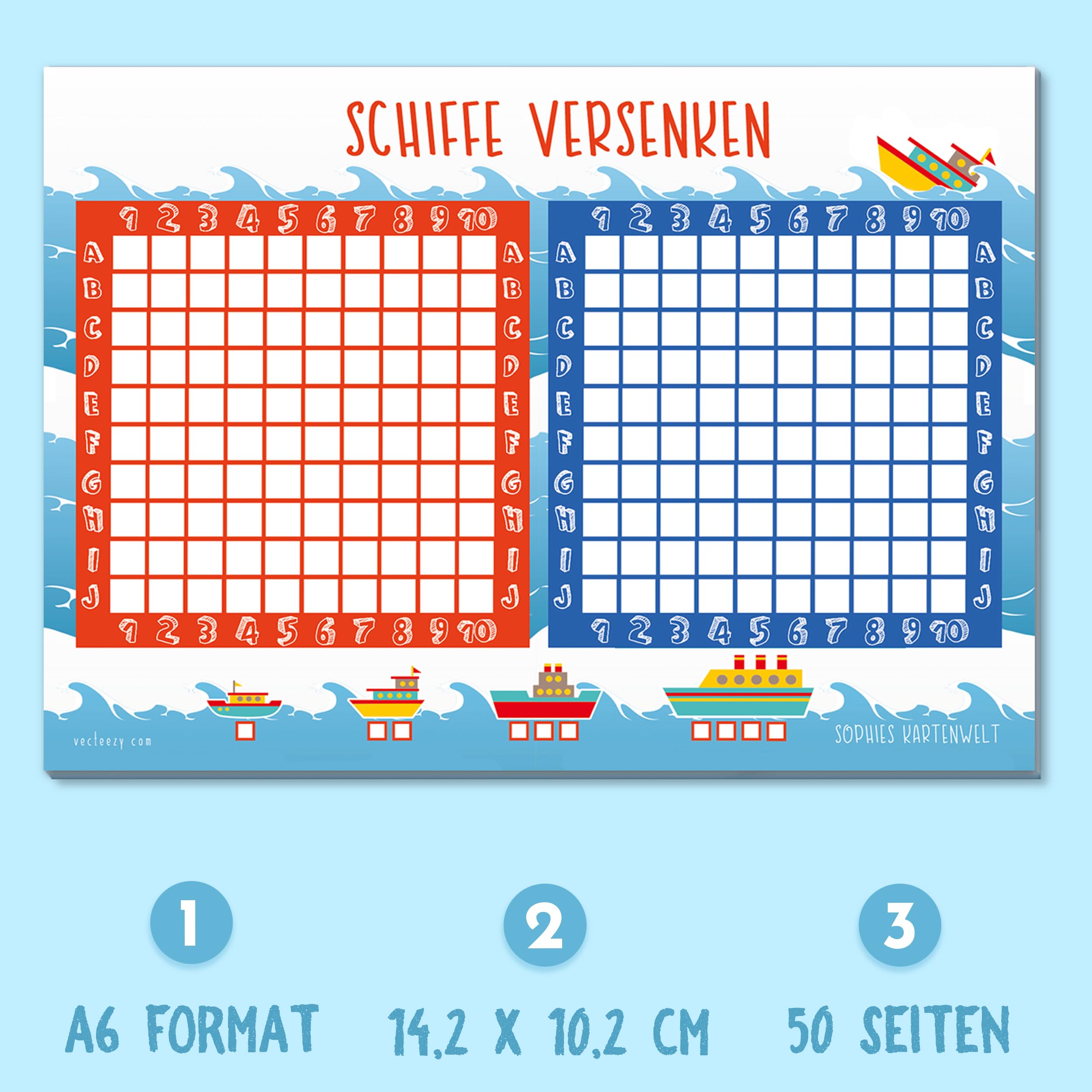 Sophies Kartenwelt Ships Countersink Pad, 50 Sheets Game Pad, Travel Game for Boys and Girls Made of Paper - Image 2