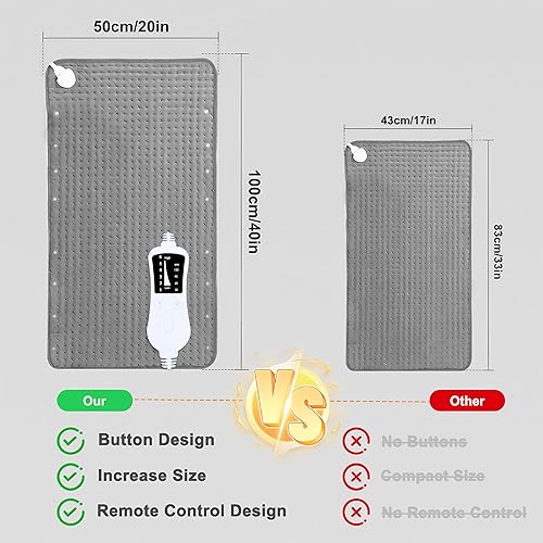 Miniatura 9 de Almohadilla térmica extragrande, almohadilla térmica eléctrica de 40 x 20 pulgadas, alivia el dolor de espalda, 6 ajustes de calor rápido (86 F-149