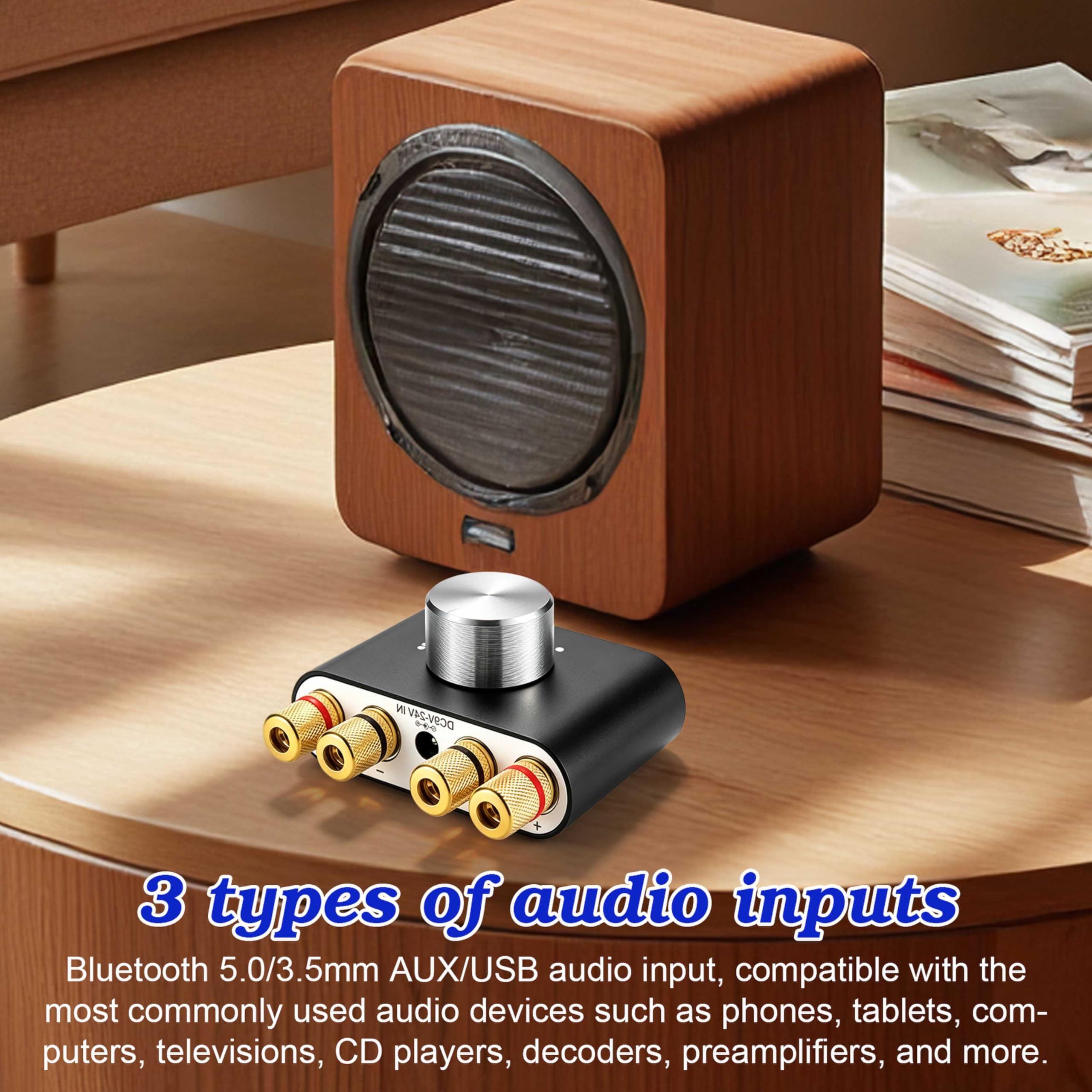Mini amplificatore Bluetooth, 50 W × 2 HiFi Stereo Amplificatore, amplificatore digitale con alimentatore di rete per sistema audio di casa e ufficio, altoparlante