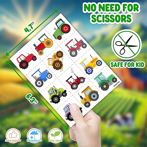 Miniatura 6 de 96 tatuajes temporales precortados de tractor para niños, suministros temáticos para fiestas de cumpleaños, decoraciones y recuerdos, calcomanías