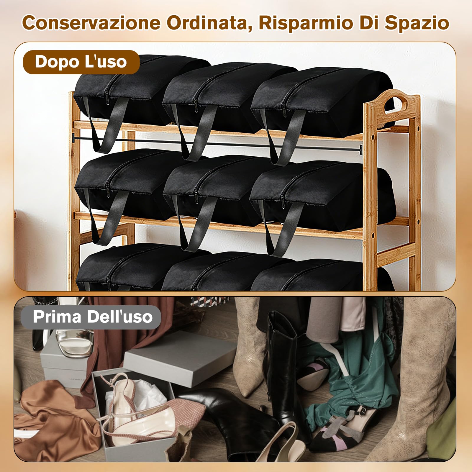 VEGCOO 5 Pezzi Sacchetti Porta Scarpe Impermeabili per Viaggio, 42cm Borse da Viaggio Portatili Unisex con Chiusura a Zip, Organizer per Scarpe per Sport e Vacanze, Nero