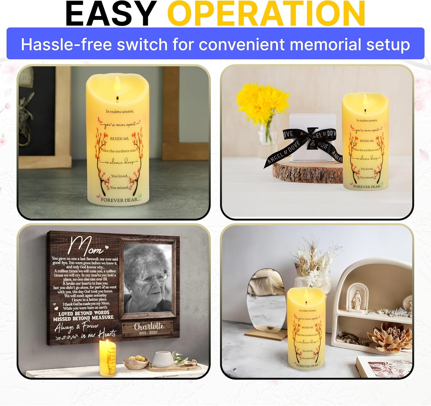 Skywin in Loving - Velas conmemorativas para difuntos (en el reino) - Velas LED sin llama de 5.9 x 2.7 pulgadas, velas de recuerdo para pérdida,