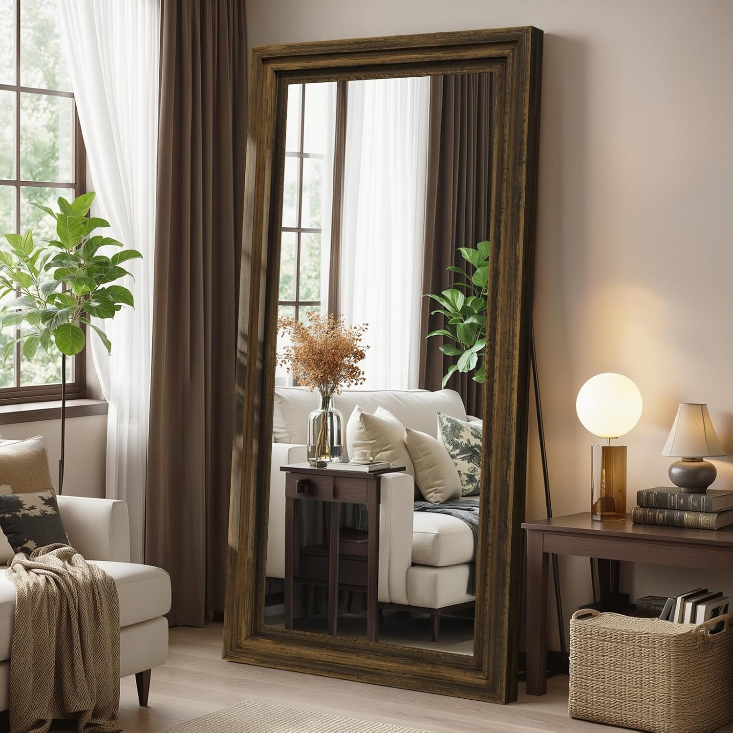 Full Length Mirror 71"x30", Large Solid Wood Frame Floor Mirror, Leaning Floor Mirror, Stable Frame, Shatterproof Glass, Modern Classic Style for Bedroom, Living Room, Entryway