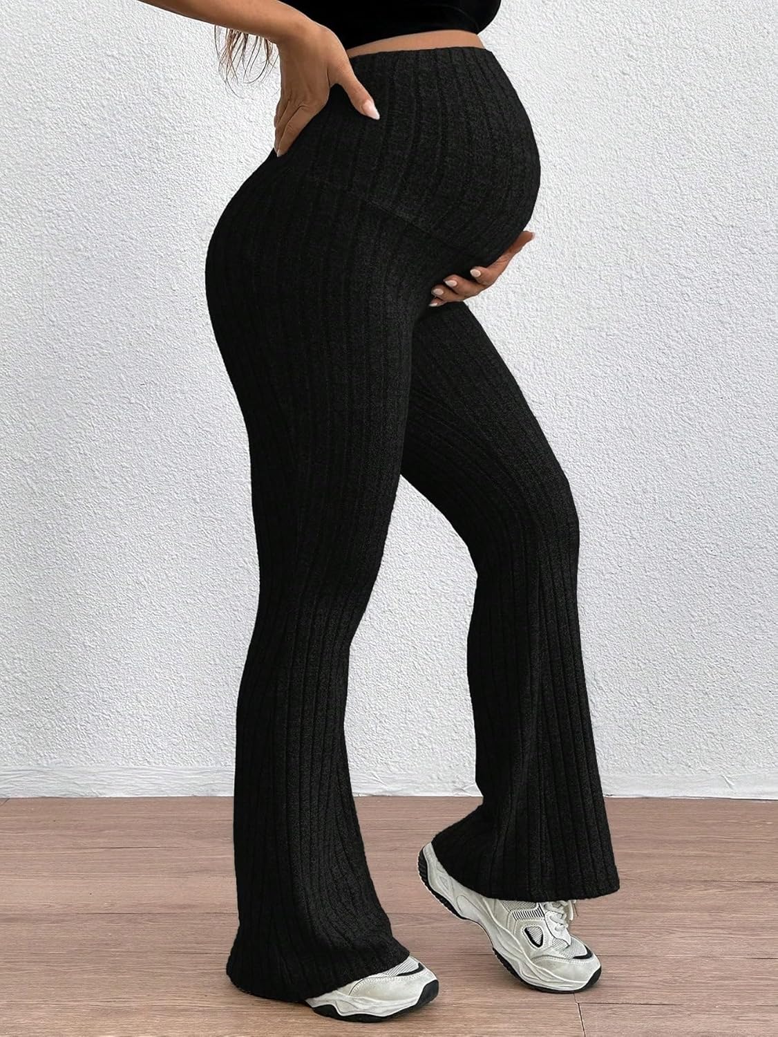 LALAGEN Womens Maternity Pants Adjustable Waist Skinny Bell-Bottom Long Pants with Super High Waist