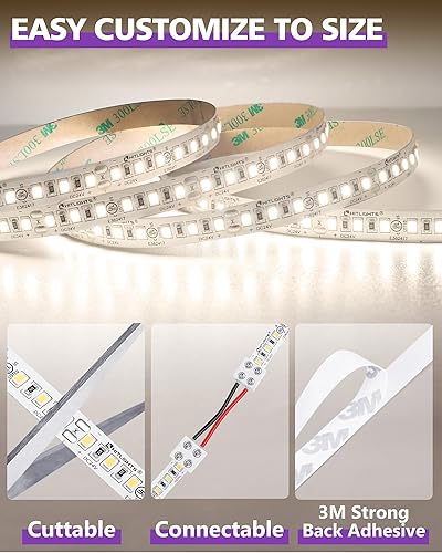 Miniatura 5 de HitLights Tira de luces LED de color blanco neutro 4000K, 16.4 pies de alta densidad de alta densidad de 24 V, 600 LED, 426 LMFT, CRI 90+, IP30,