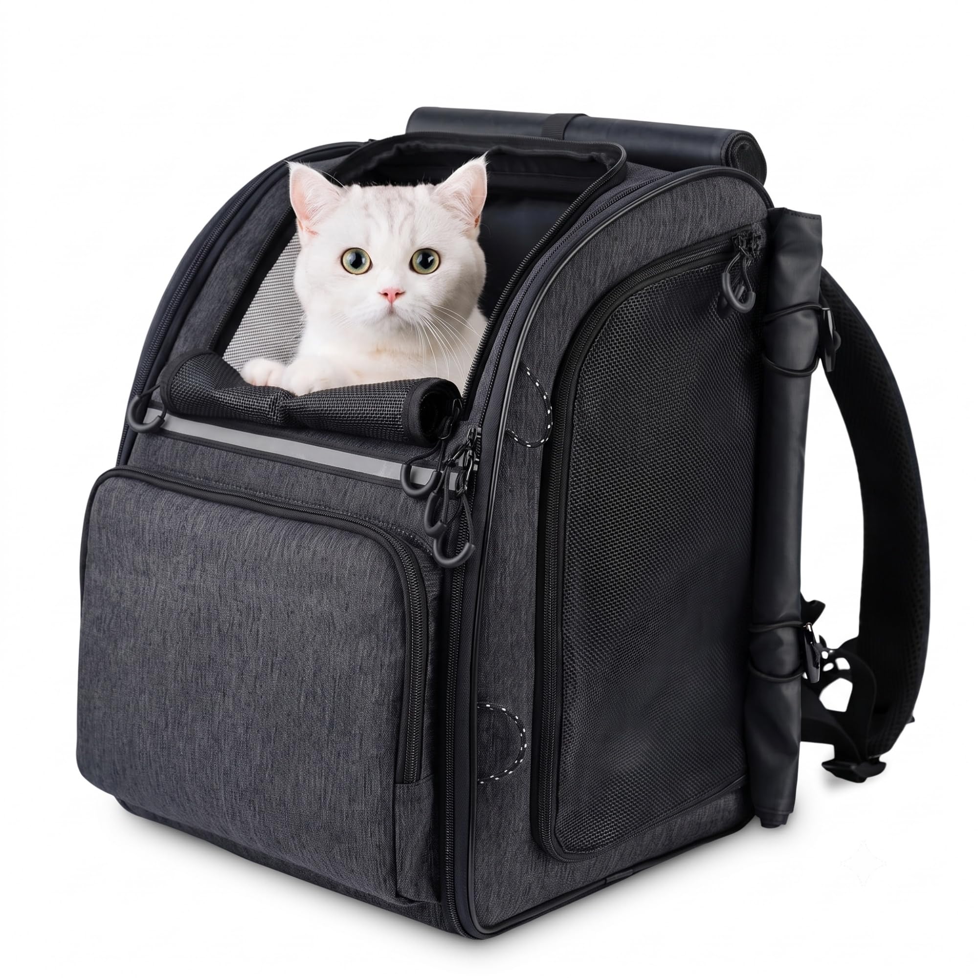 Tirige Premium Dog & Cat Carrier Backpack for Travel, Hiking & Vet Visits - Solid Durable Pet Backpack with Breathable Mesh, Safety Strap, Anti-Anxiety Curtain & Storage Pockets (Black)