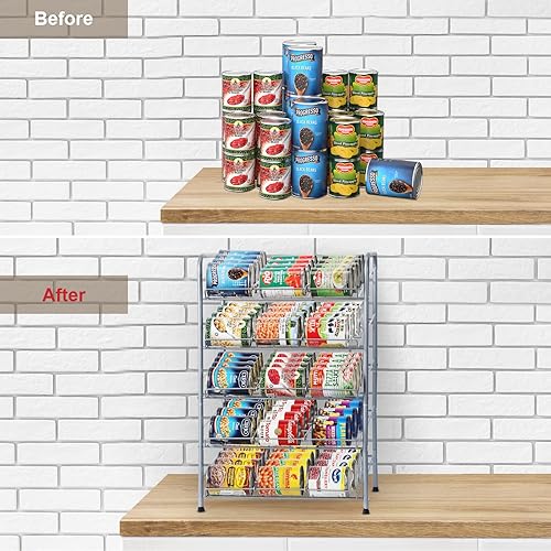Miniatura 8 de MOOACE Organizador de latas, dispensador de almacenamiento de latas de 5 niveles con capacidad para hasta 60 latas para armario de cocina de