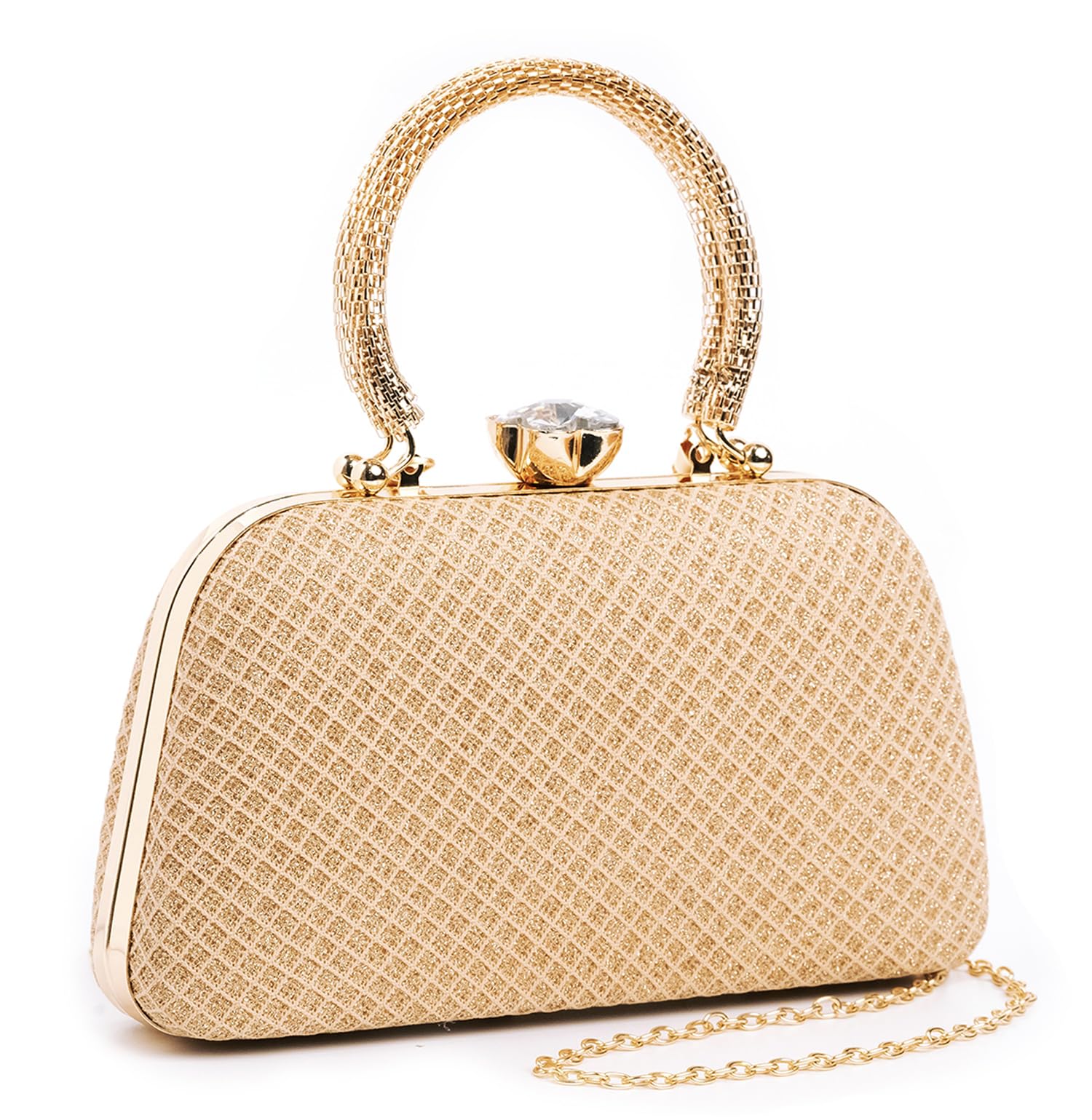 Evening Clutches Purse for Women's and Girl's - Stylish Ladies Party Wedding Hand Clutch with Chain Strap (Gold)-image-20