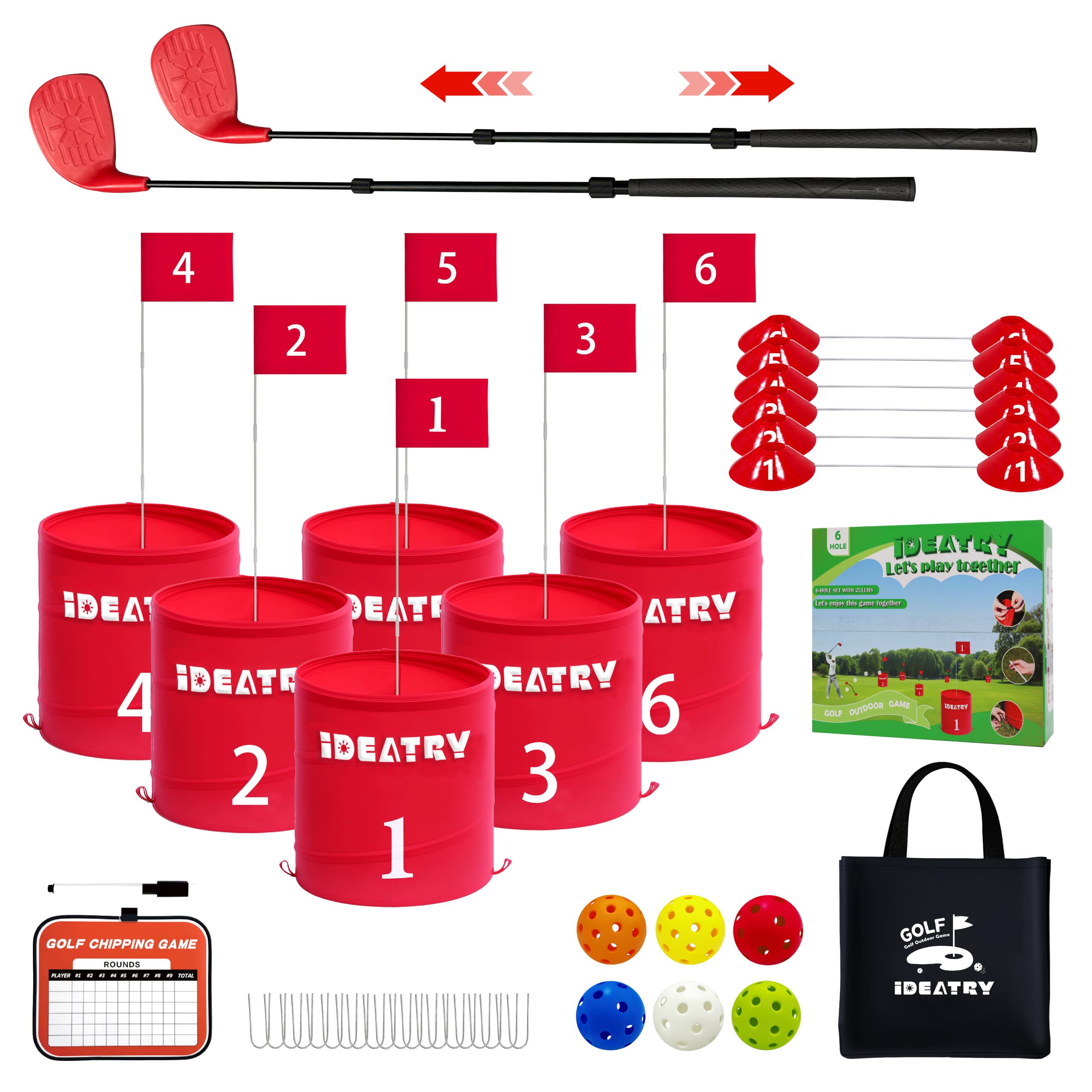 IDEATRY 6-Hole Lawn Golf Game for Adults – Ultimate Backyard Outdoor Golf Games Includes 2 Adjustable Clubs, Great for Backyard, Practice, Party, Camping or Beach & Party Fun