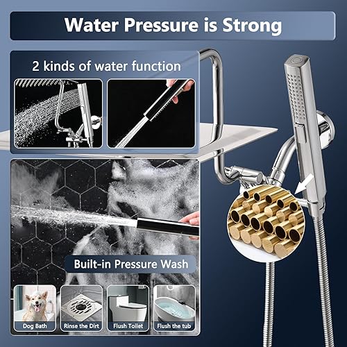 Miniatura 3 de PDPBath Cabezal de ducha de metal con combo de mano, cabezal de ducha de lluvia de 12 pulgadas con brazo de extensión ajustable, varita de mano de