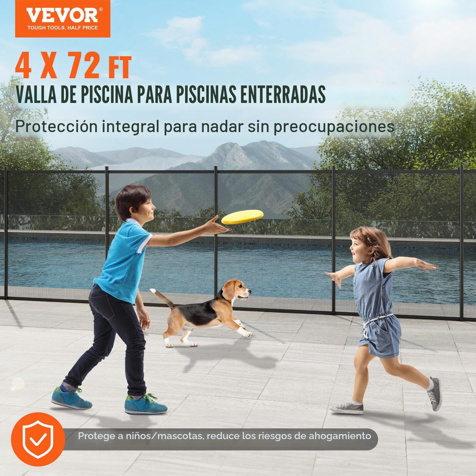 VEVOR Valla para Piscina, Barrera para Piscina Enterrada 1,21x21,95 m Valla de Seguridad Plegable Desmontable Varilla de Aluminio Tejido de Malla de PVC Teslin 340 g/m² para Protección Niños Mascotas