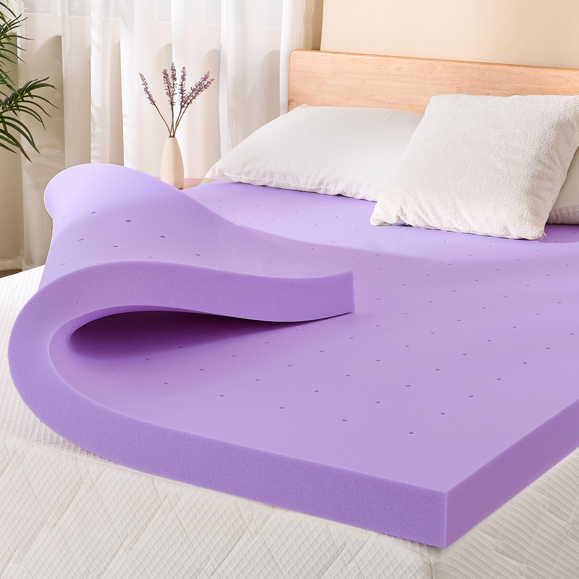 2 Inch Full Lavender Scented Memory Foam Mattress Topper for Pressure Relieving, Ventilated for Cooling Sleep, CertiPUR-US Certified, Medium Feel Mattress Pad in a Box, 54"x75", Full Size