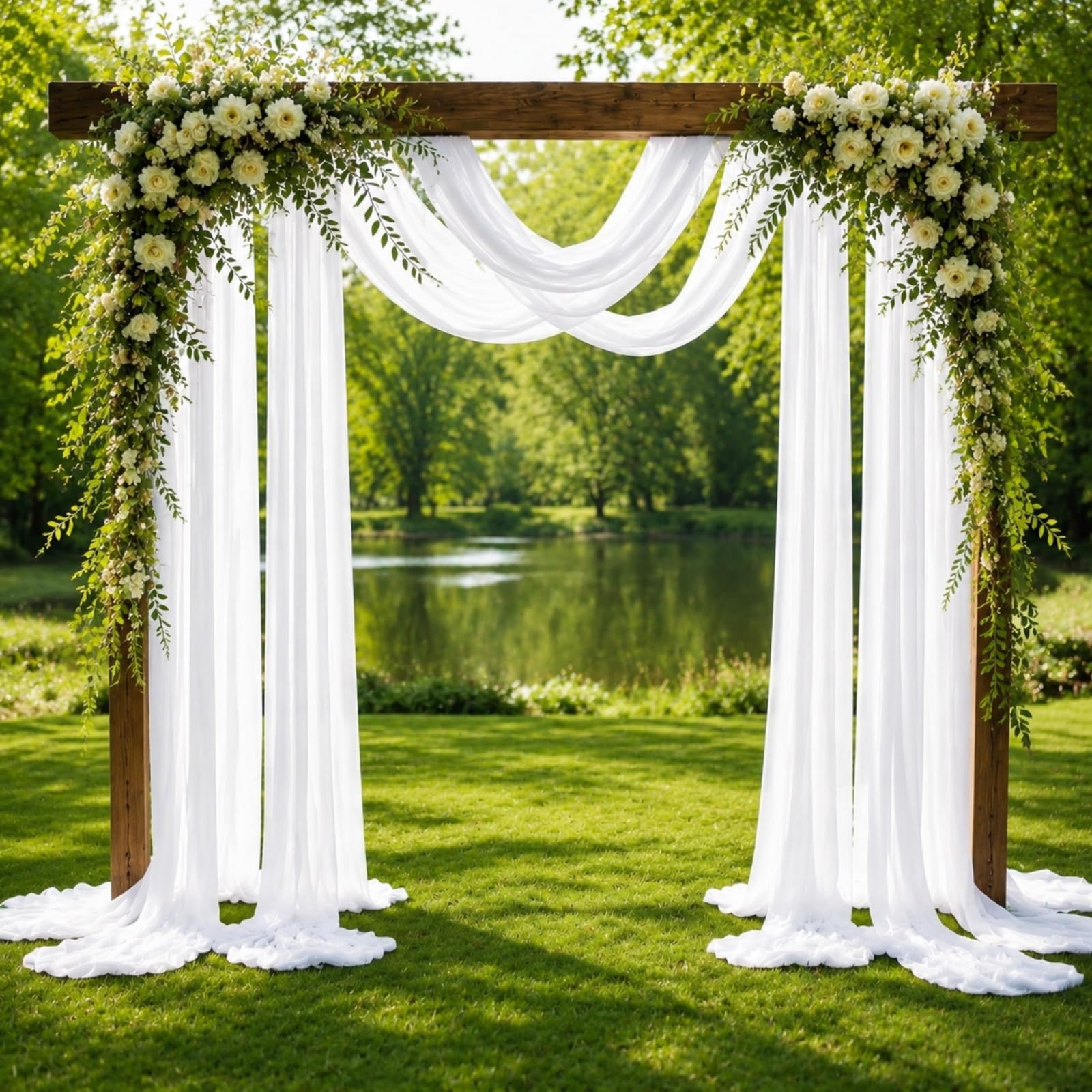 Namalu 6 Arche Tenture Mariage 75 x 500 cm Rideau en Tulle Blanc Voilage Blanc Drapé en Organza Rideau de Gaze pour Décoration de Mariage Cantonnière Décorative Cérémonie Fête Toile de Fond