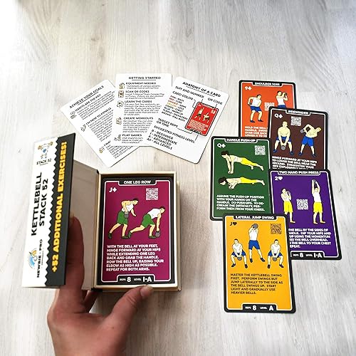 Miniatura 6 de Tarjetas de ejercicio Stack 52 con pesa rusa. Juego de cartas para entrenamiento de peso corporal. Incluye instrucciones en video. Aprende Mega Pack