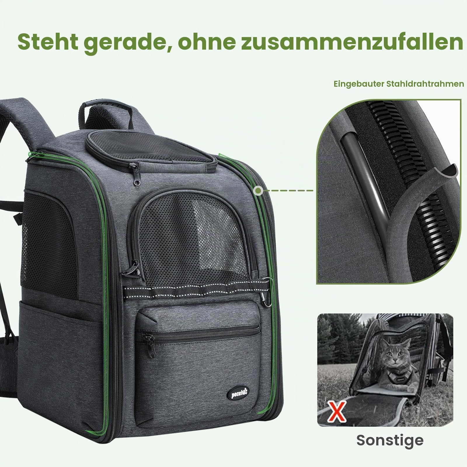 Pecute Katzenrucksack Hunderucksack Haustier Rucksack, Belastung Verringern Hundetasche, Katzentasche, Entlastungssystem Katzen Rucksack, Faltbar und Leicht, Atmungsaktiv, geeignet für Tiere bis 6 kg