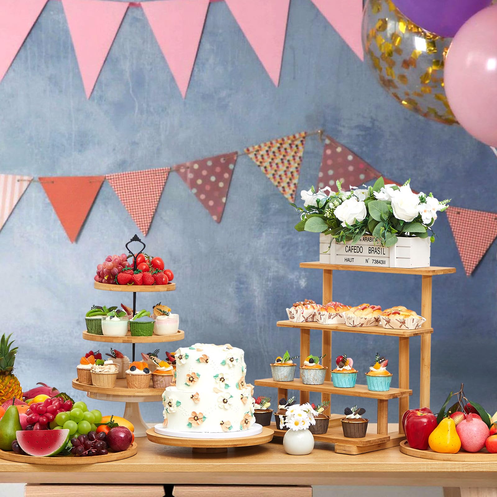 Roowest Holz-Dessertturm-Set – 6-teilig, Rustikal Im Bauernhaus-Stil, Perfekt Für Cupcakes, Kuchen & Party-Dekoration