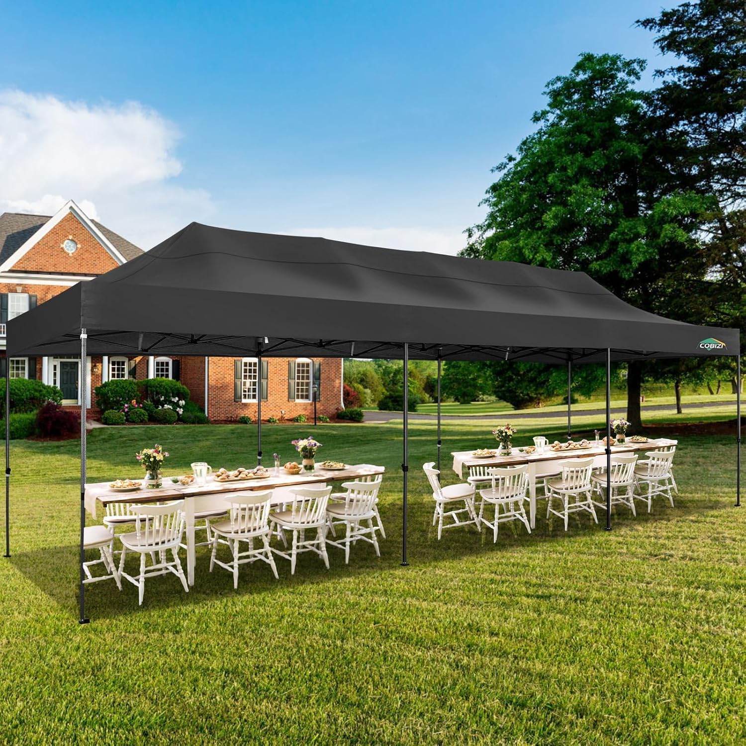 COBIZI 10x30 Heavy Duty Pop up Canopy Party Tent for Parties Weddings Events UPF 50+ Waterproof Commercial Gazebo with Roller Bag, Black