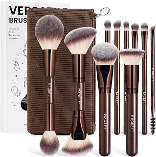 MAGEFY Makeup Brush Set 12 Pcs Double-Ended Makeup Brushes – Professional Foundation, Blending, Eye & Concealer Tools for Liquid/Cream/Powder, Flawless Finish Brushes Set (Coffee)