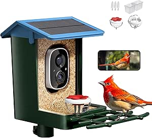 Bird Feeder with Camera Solar Powered 2K HD Video, 10,000+ Species AI Recognition, Real-Time App Alerts, and Weatherproof Design for Effortless Birdwatching, Gift for Bird Lovers, Blue asin的图片
