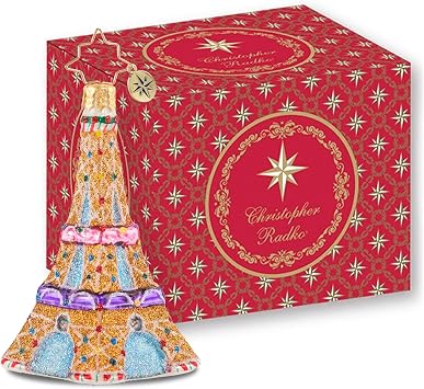 Christopher Radko Eiffel Tower Christmas Ornament Handcrafted Blown Glass Paris Holiday Decoration, Vintage-Style Glass Ornament & Keepsake Gift