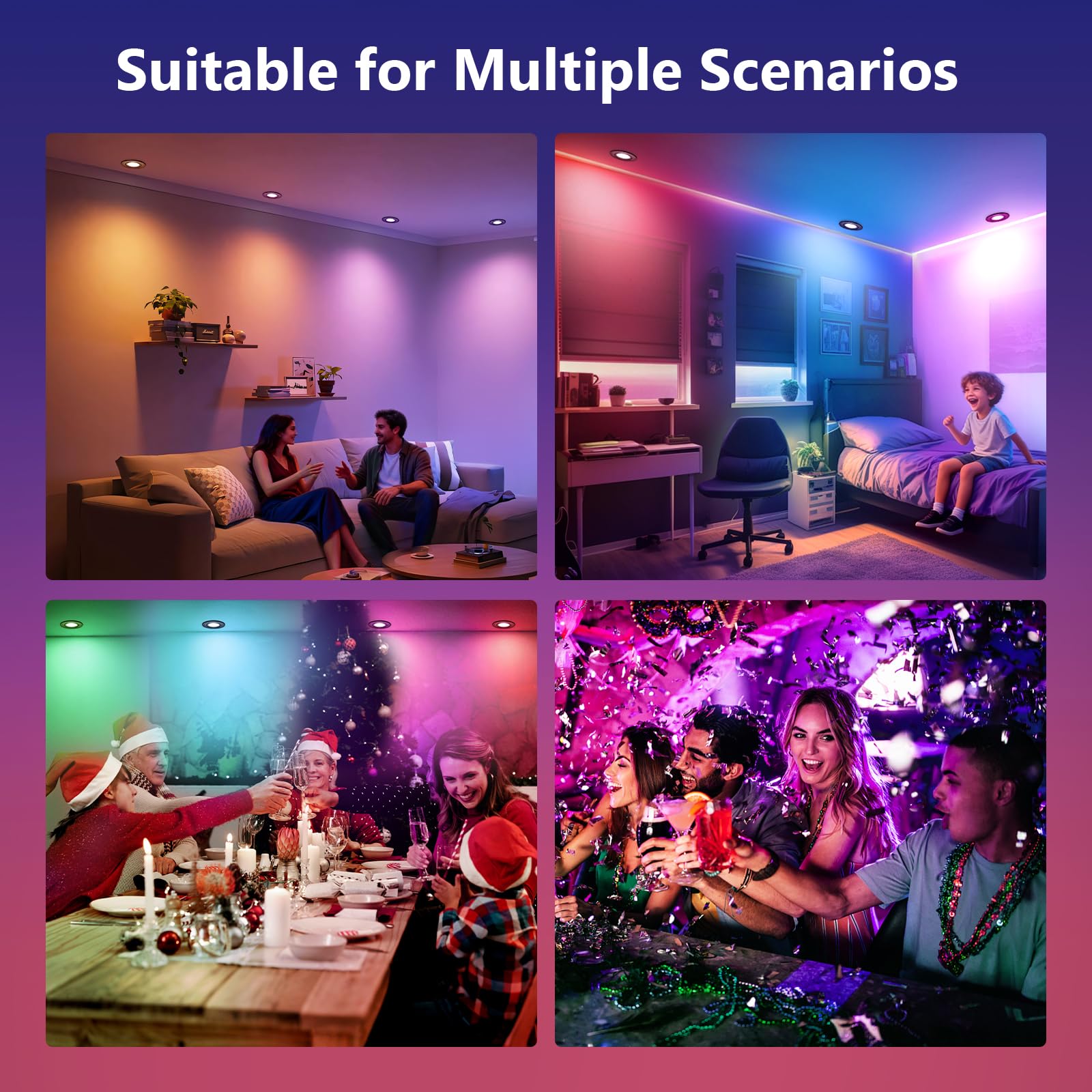 GeyouLux Spot LED Encastrable Dimmable RGB, IP44 Aluminium Spot LED 230V 68mm, 5W 3CCT, Orientables 120°+45° Spots de Plafond Noirs avec Télécommande IR pour Salle de Bain, 4 Pièces