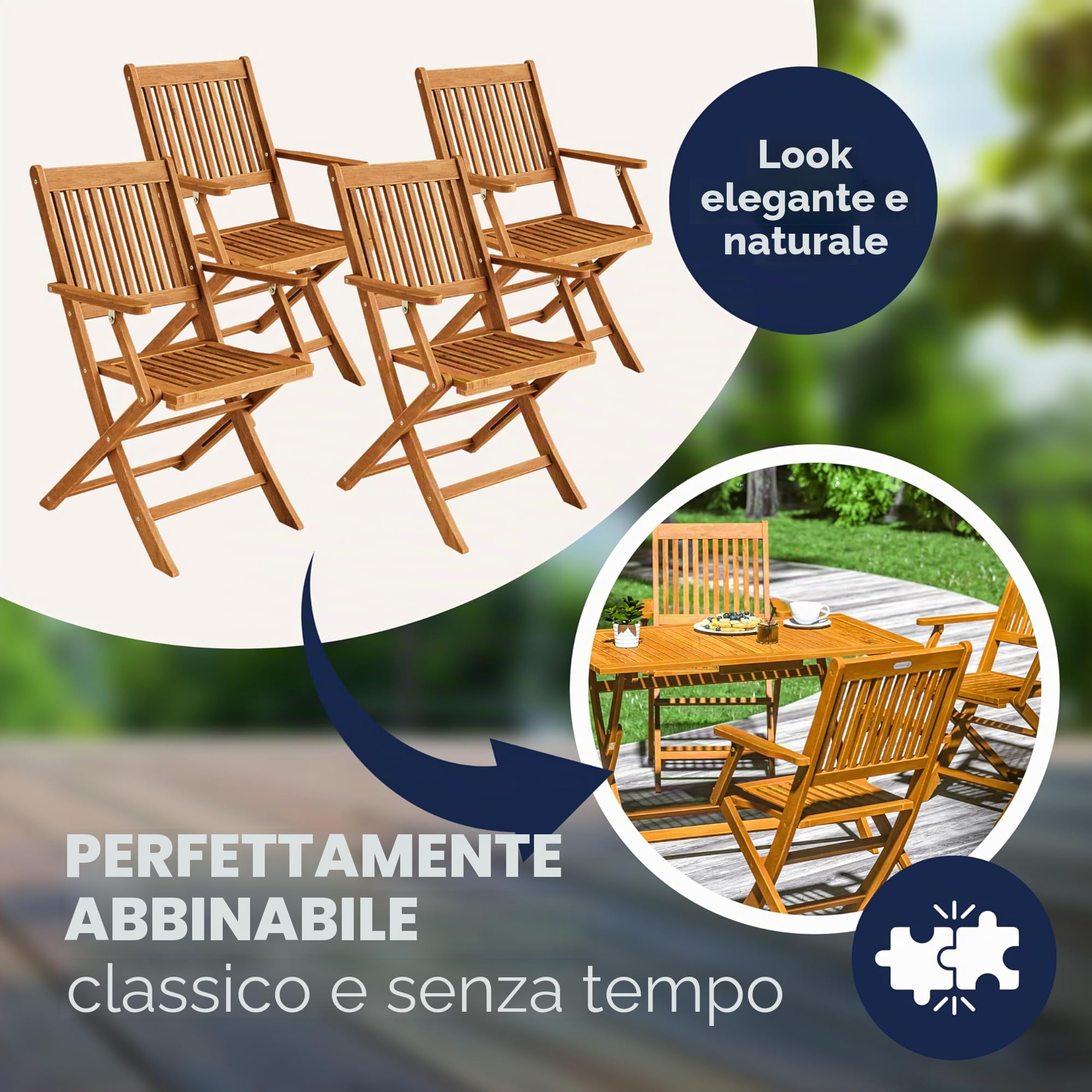 Deuba Sedie da Giardino Set di 4 Sydney pieghevoli in Legno di Acacia con braccioli Certificazione FSC® patio sedie da pranzo terrazza balcone