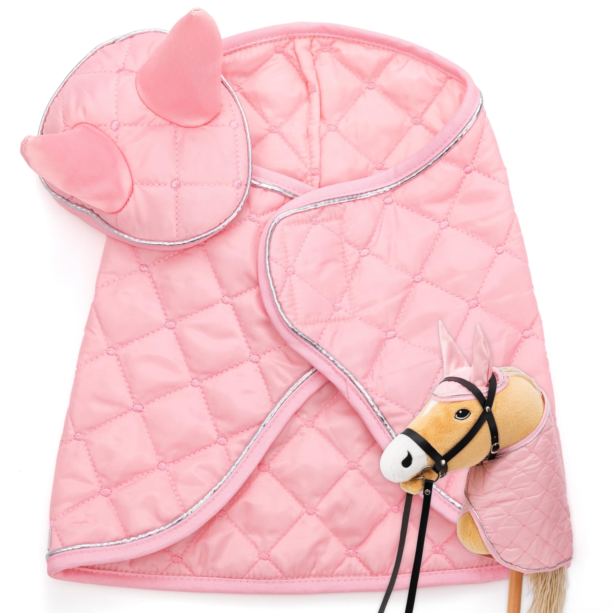 Hoofly Hobby Horse Zubehör Set – Decke & Fliegenhaube in Pink für Hobby Horses [TÜV geprüft] – Hochwertige Ausstattung im Set - Ideal für Spiel & Training