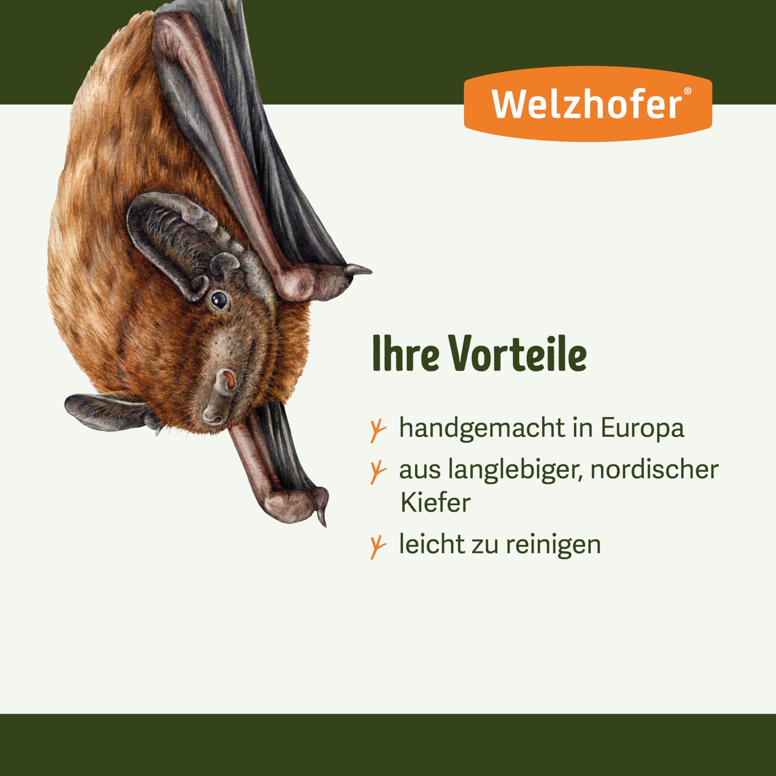 Fledermaus-Höhlenkasten Jessi, Fledermaushaus geeignet für den großen Abendsegler, Fledermauskasten mit Stabiler Verarbeitung, inklusive Befestigungsmaterial, handgemacht in Europa