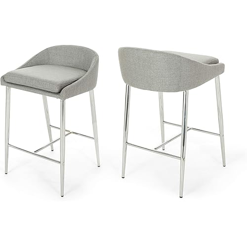 Christopher Knight Home Fanny Counter Stools, Modern, Upholstered, Chrome Iron Legs, Gray (Set of 2)