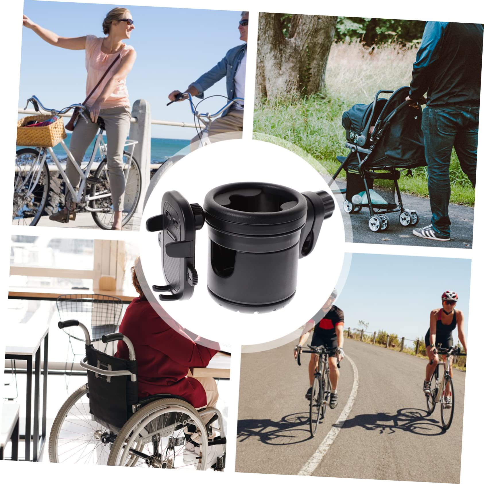 Toyvian Portabicchieri per Passeggino, Portaborraccia Nero in Plastica e Metallo, Antiribaltamento per Bottiglie e Tazze, Adatto per Bici