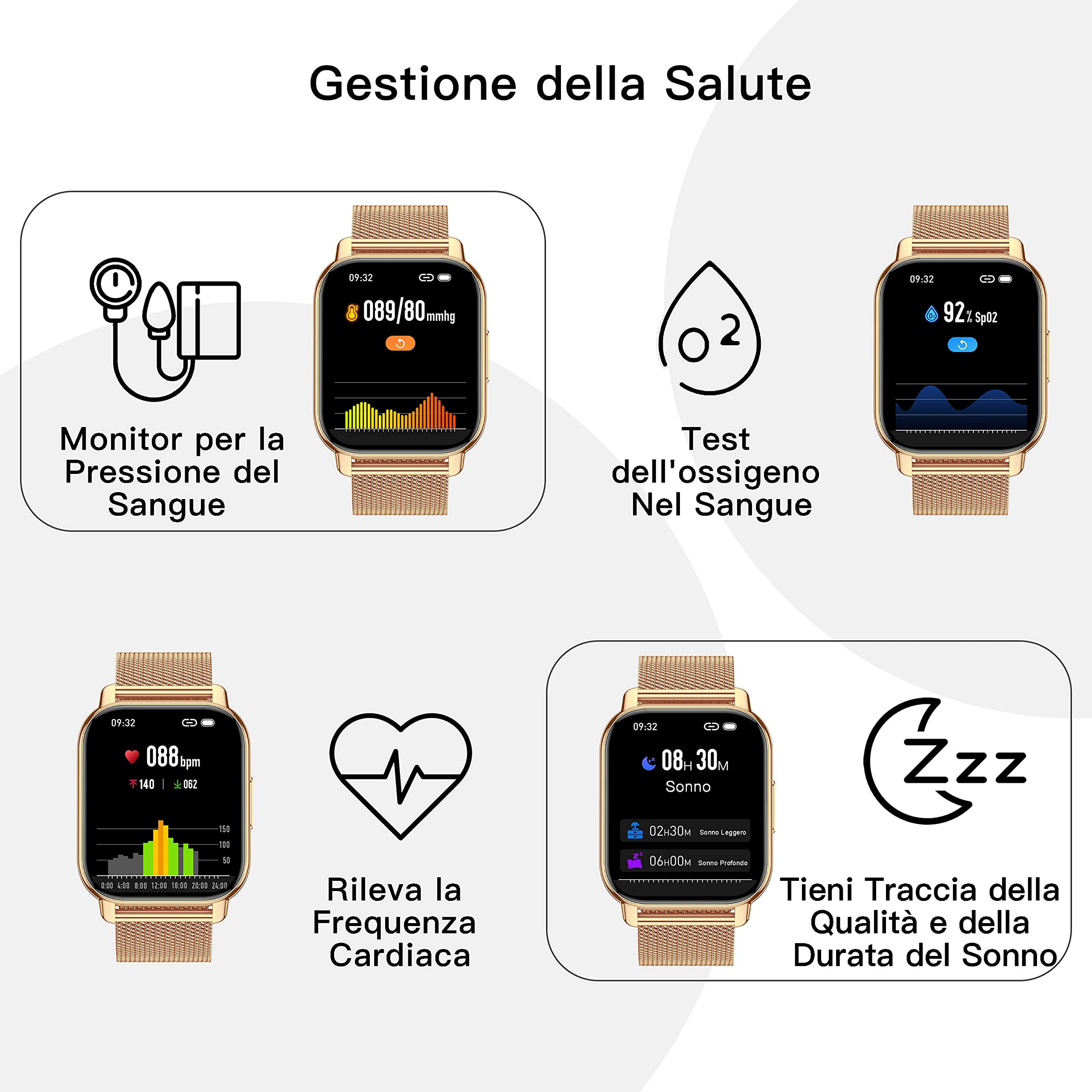 Popglory Smartwatch Uomo Donna, 2 Cinturini Orologio Chiamate e Whatsapp, Contapassi Assistente Vocale, Orologio Digitale 24H Cardiofrequenzimetro, Pressione Sanguigna SpO2 Sonno, per Android iOS