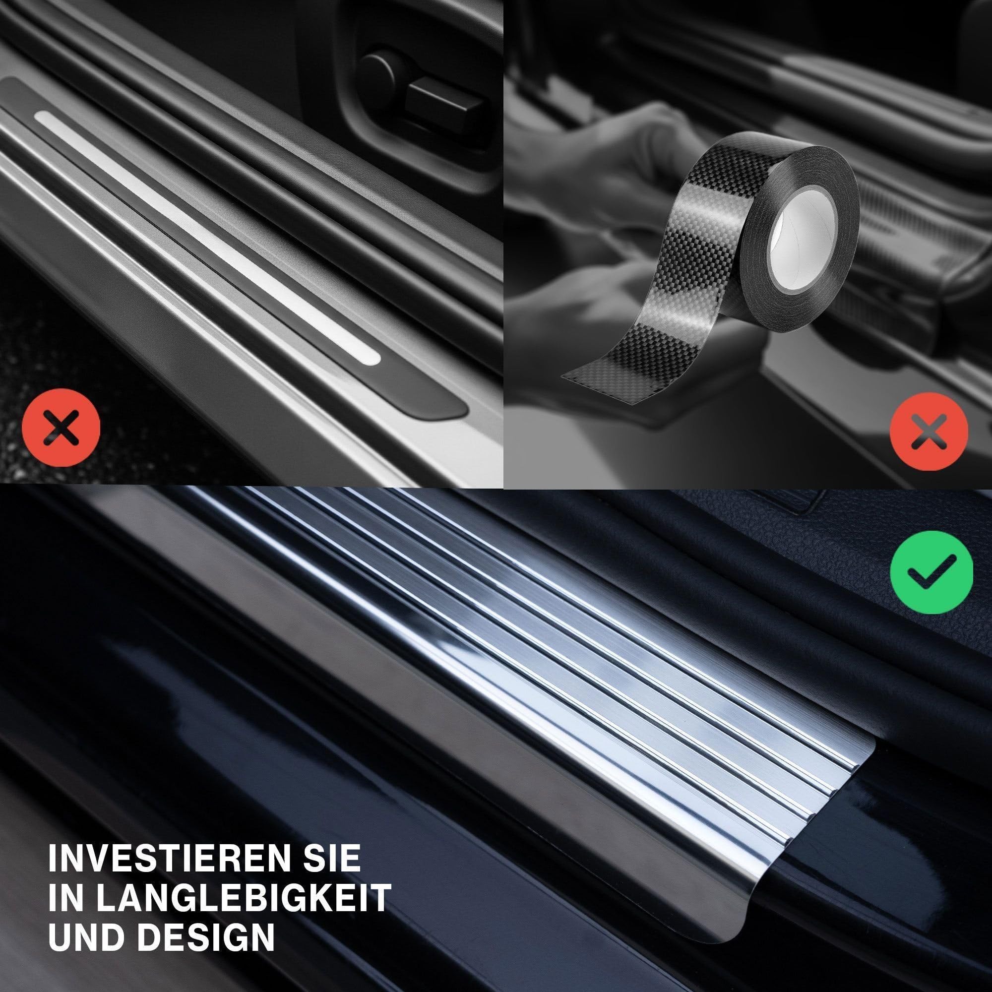 CHROMEMASTER | Einstiegsleisten Edelstahl Kompatibel mit Dacia Jogger I 2022+ | Rostfreier Stahl, Gebürstet; Kratzschutz für Türschweller-Auto Zubehör Selbstklebend: 4 Stk.-teiliges Set