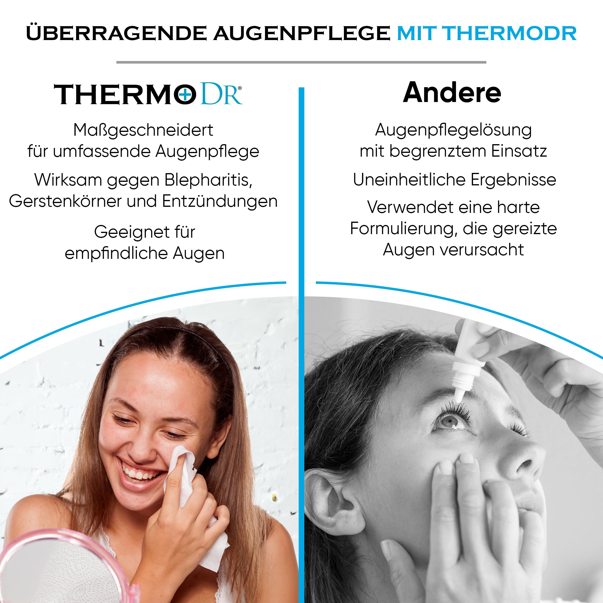 Feuchte Reinigungstücher für Trockene Augen - Tränenfrei & Duftstofffrei, Teebaumöl Augen Pads für erfrischte strahlende Augen - Augen Cleaning Wipes von ThermoDR - 30 Stück
