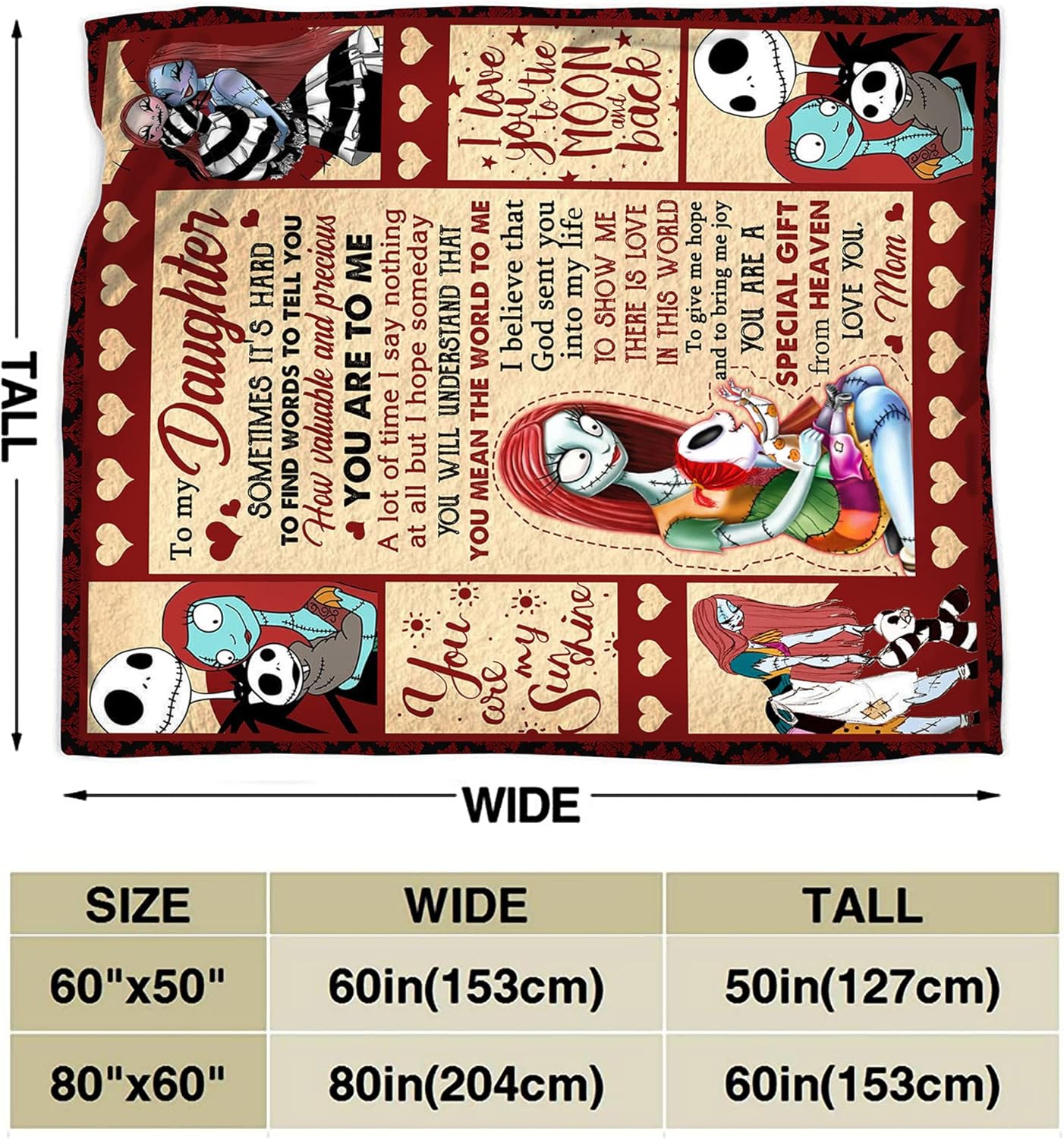 New Arrivals LACI to My Daughter Jack Skellington and Sally Nightmare Before Christmas Quilt Blanket - Warm Bed Throws Blanket - Decorating Bedrooms Home Fleece Blanket - Premium Sherpa Blanket