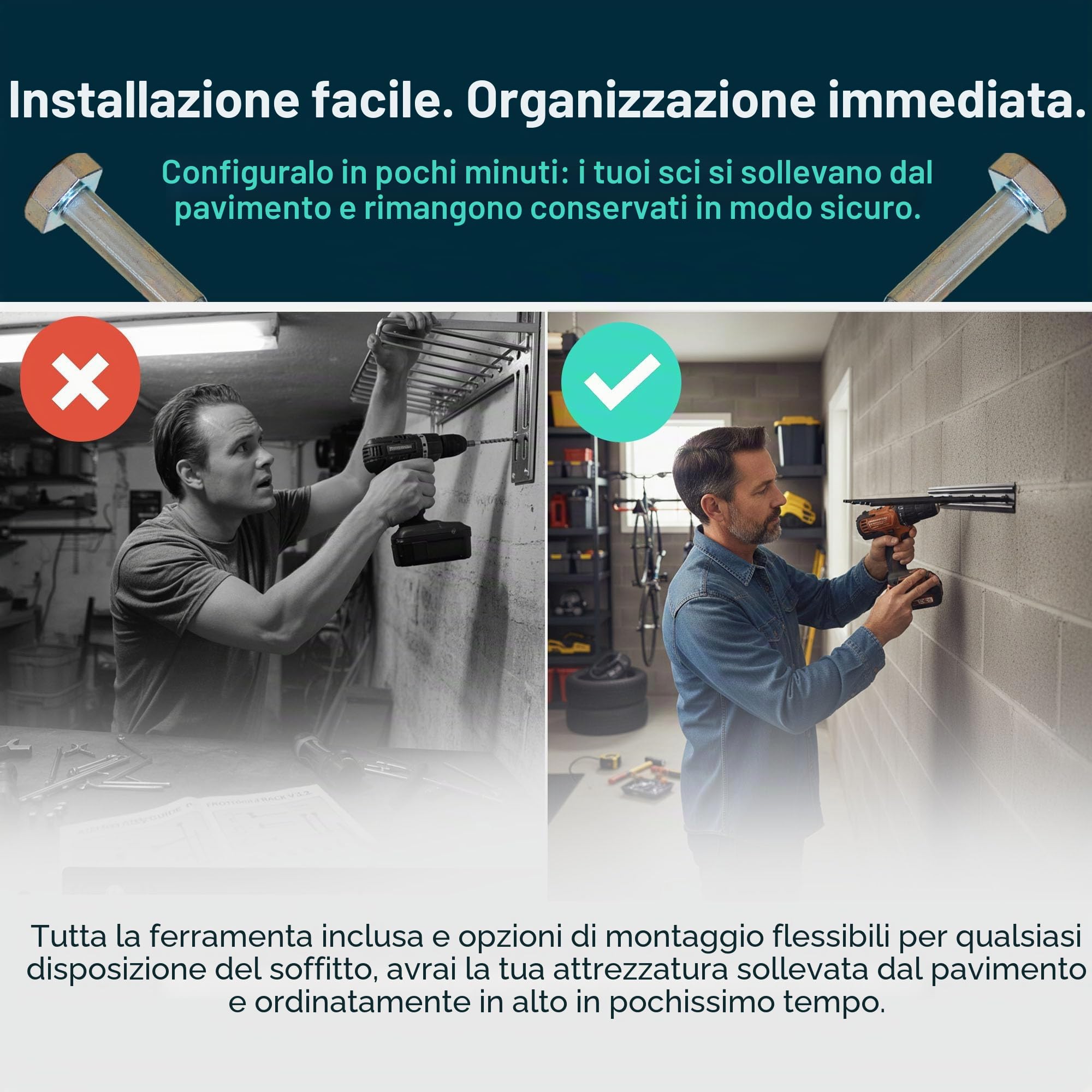 StoreYourBoard Porta sci a muro, può contenere 8 paia, supporto per sci da casa in acciaio e garage (Nero)