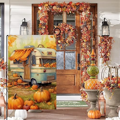 Miniatura 3 de Bandera de jardín de otoño para autocaravana de 12 x 18 pulgadas, vertical, doble cara, calabaza, hojas de arce, Acción de Gracias, decoraciones