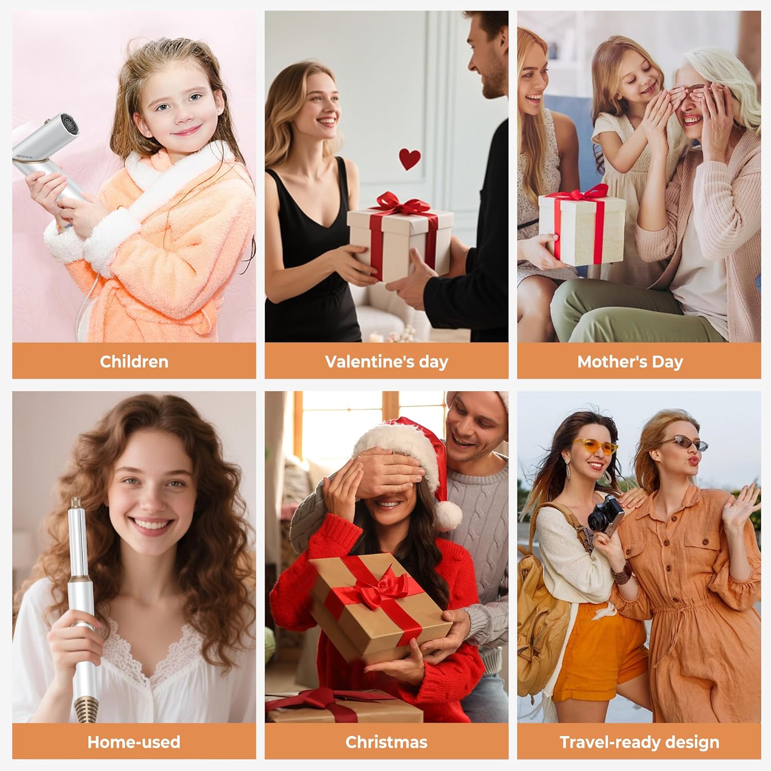 6 in 1 Hair Dryer Brush, Foldable Blow Dryer Brush with Air Styler Curler Wrap, Detachable Hot Air Brush Dry,Volumize, Straight,Curl, Negative Ion Brush Blow Dryer with Diffuser, Hair Styler Tools - Image 9