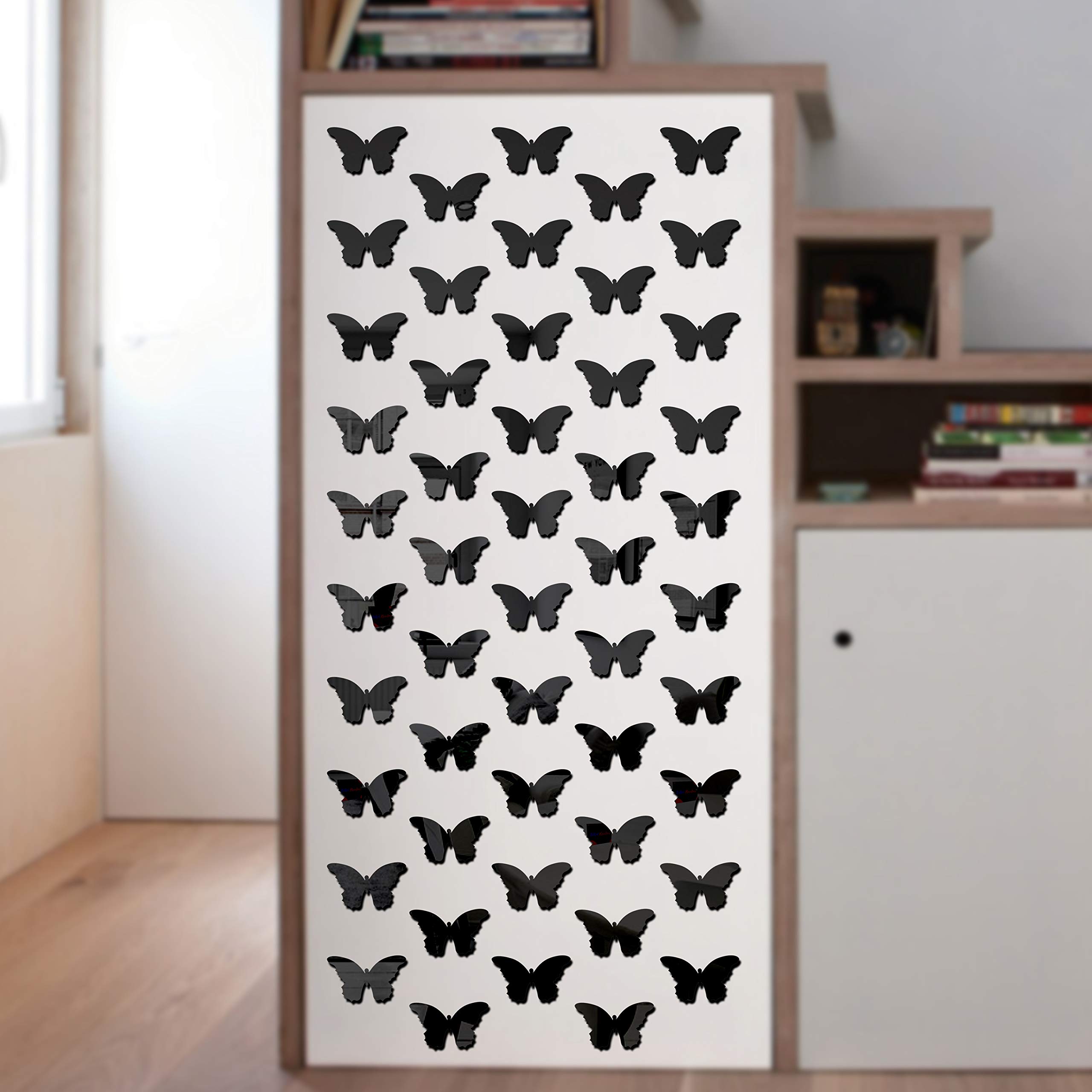 Bikri Kendra - 40 Butterfly Red Decorative Mirror Stickers for Wall, Wall Mirror Stickers, 3D Acrylic Stickers Wall Stickers for Hall Room, Bed Room, Kitchen Living Room Kids Room. Self-Adhesive