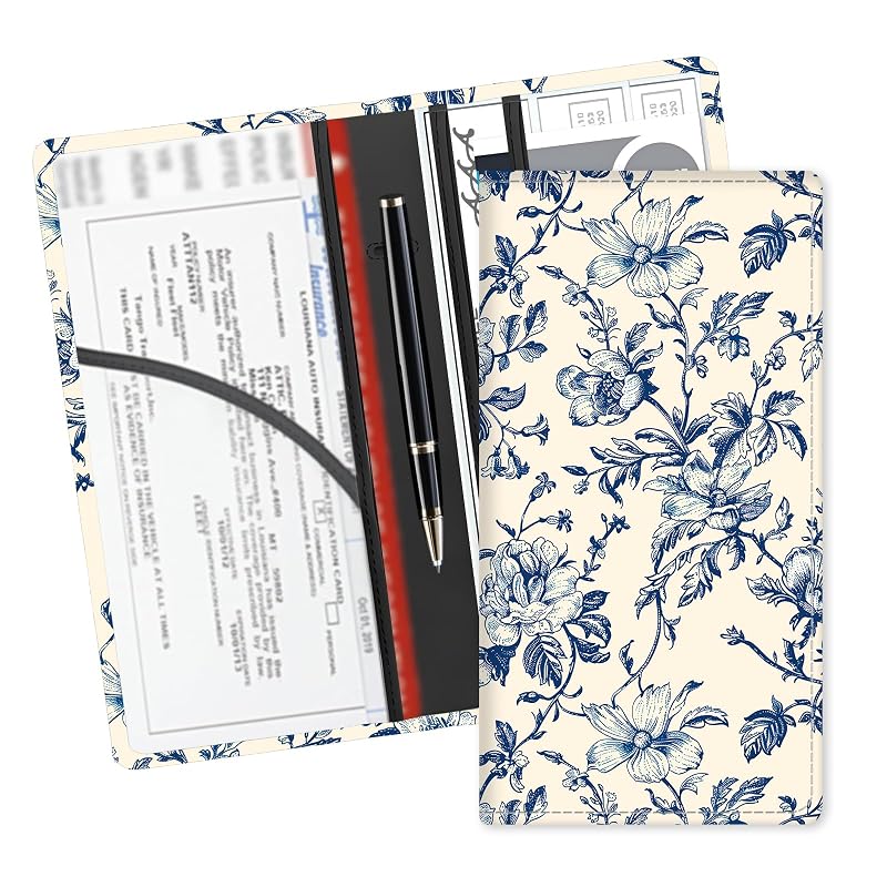 Porta-documentos automotivo em couro sintético para documentos, cartões e seguro, ADUQLZUX, estampa floral boho, 1 unidade