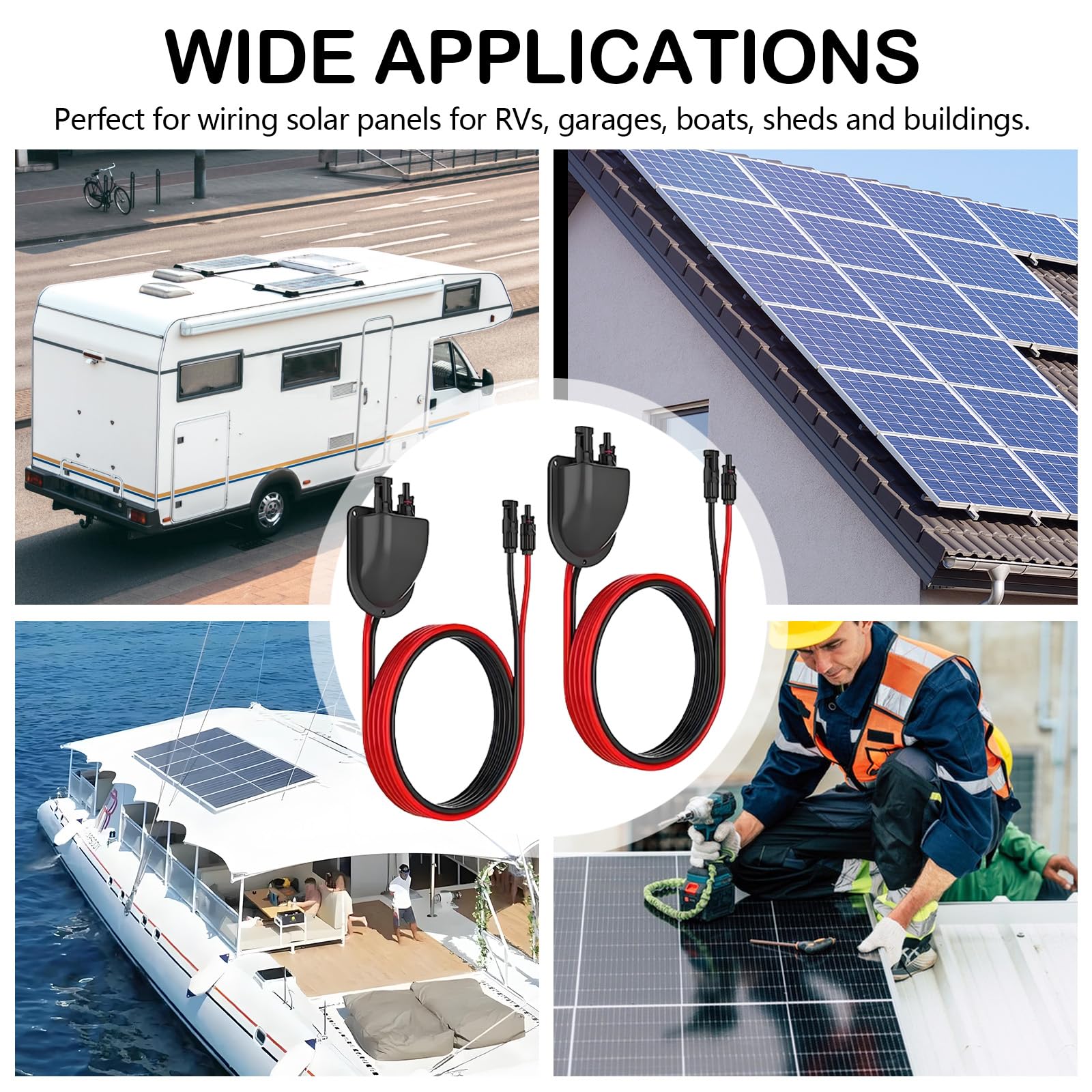 2 Stück Solar Doppel Kabeldurchführung Wasserdicht, Dachdurchführung Solar mit ABS Gehäuse, 2M 10AWG Solar Verlängerungskabel, Solarmodule Kabelverbinder für Wohnmobile, Boote, Fahrzeuge