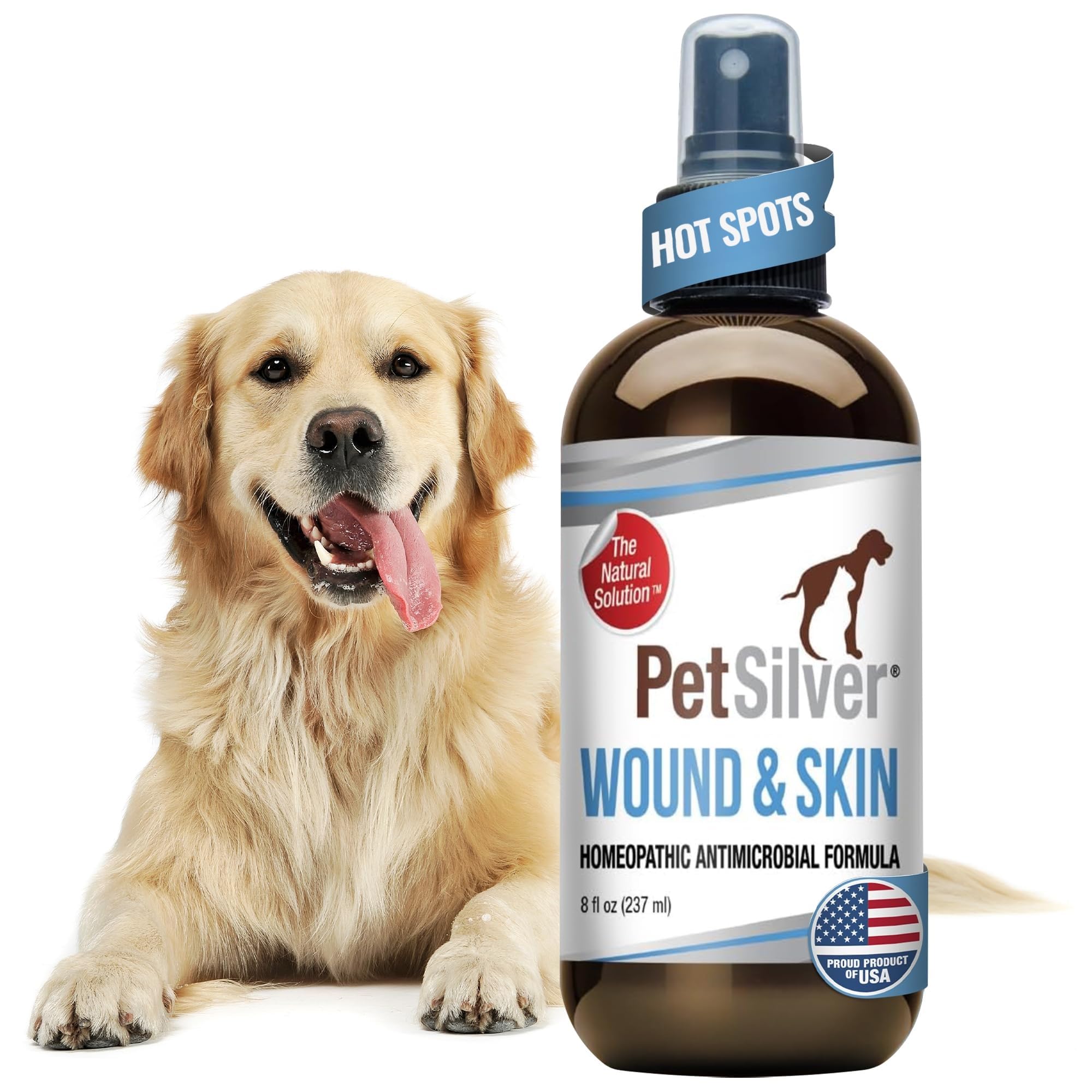 - PetSilver Wound & Skin Spray - Dog Wound Spray, Hot Spot, Allergy Relief for Dogs, Itch Spray for Cats - Natural Skin Soother - Chelated Silver, Superior to Colloidal Silver - Made in USA - 8 fl oz