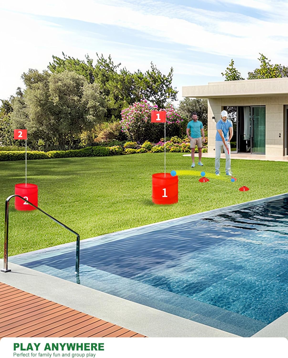 Backyard Golf Game Set with 2 Pack 36” Stainless Steel Shaft for Play Golf, Balls & Flags Portable Outdoor Chipping Practice Game for Family, Yard Golf Set for Lawn, Park,Camping (6pcsHoles)