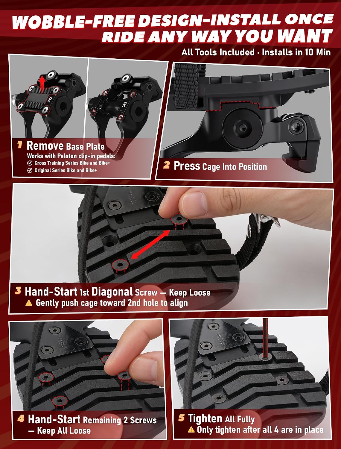Trymaker Bike Pedals for Regular Shoes, Dual Function Toe Cages for Peloton | Converts Pedals for Sneakers or Peloton Shoes, Compatible with Peloton Bike & Bike+ Pedals, Indoor Exercise Bike Accessories